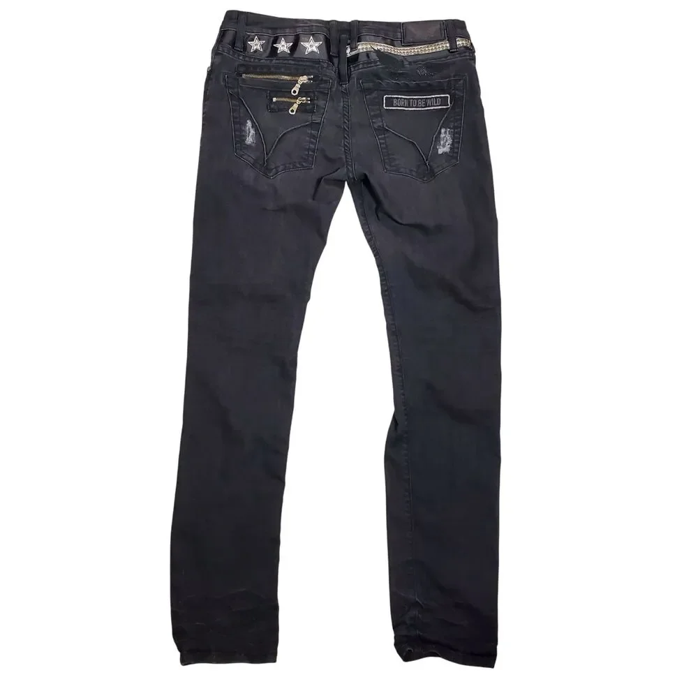 Rare Robin's Jean Born to be Wild Jeans Sz 32 Distressed Embroidery Grunge Rock